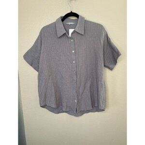 NWT Fun2Fun Womens‎ Gretchen Grey Button-Up Shirt M 100% Cotton Short Sleeve